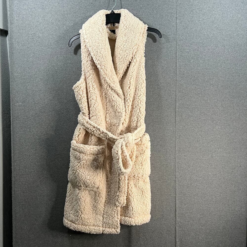 BumbleBella by Jill Martin Sherpa Shawl Collar Long Vest Charming Ivory, X-Small